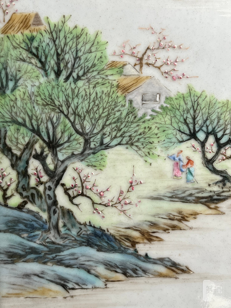 清乾隆  青花八吉祥开光洋彩“四时燕居”图诗文八方瓶 - 图16